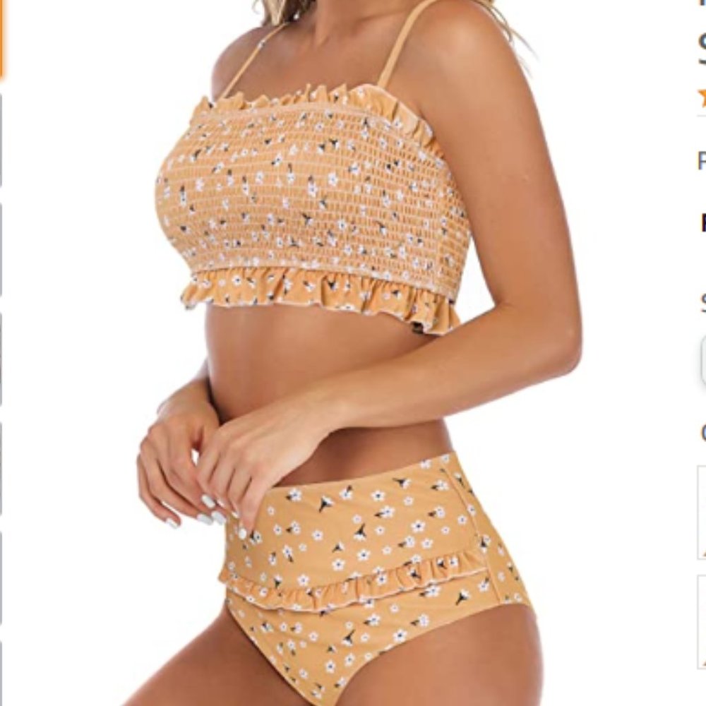 MOSHENGQI Bandeau Ruffled 2pc Bikini Set Swimsuit